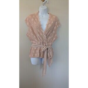 Marina Wrap Blouse XL Occasion V-Neck Sequins Dusty Pink Floral Lace Surplice